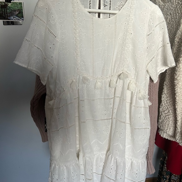 Zara Women’s White Eyelet Cotton Dress Medium - Picture 2 of 3